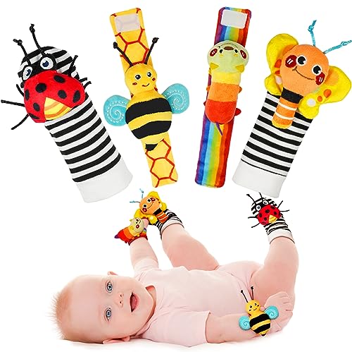 Infinno Baby Wrist Rattle Socks and Foot Finder Set, Perfect Baby Toys for 0-12 Months Newborn Boys 