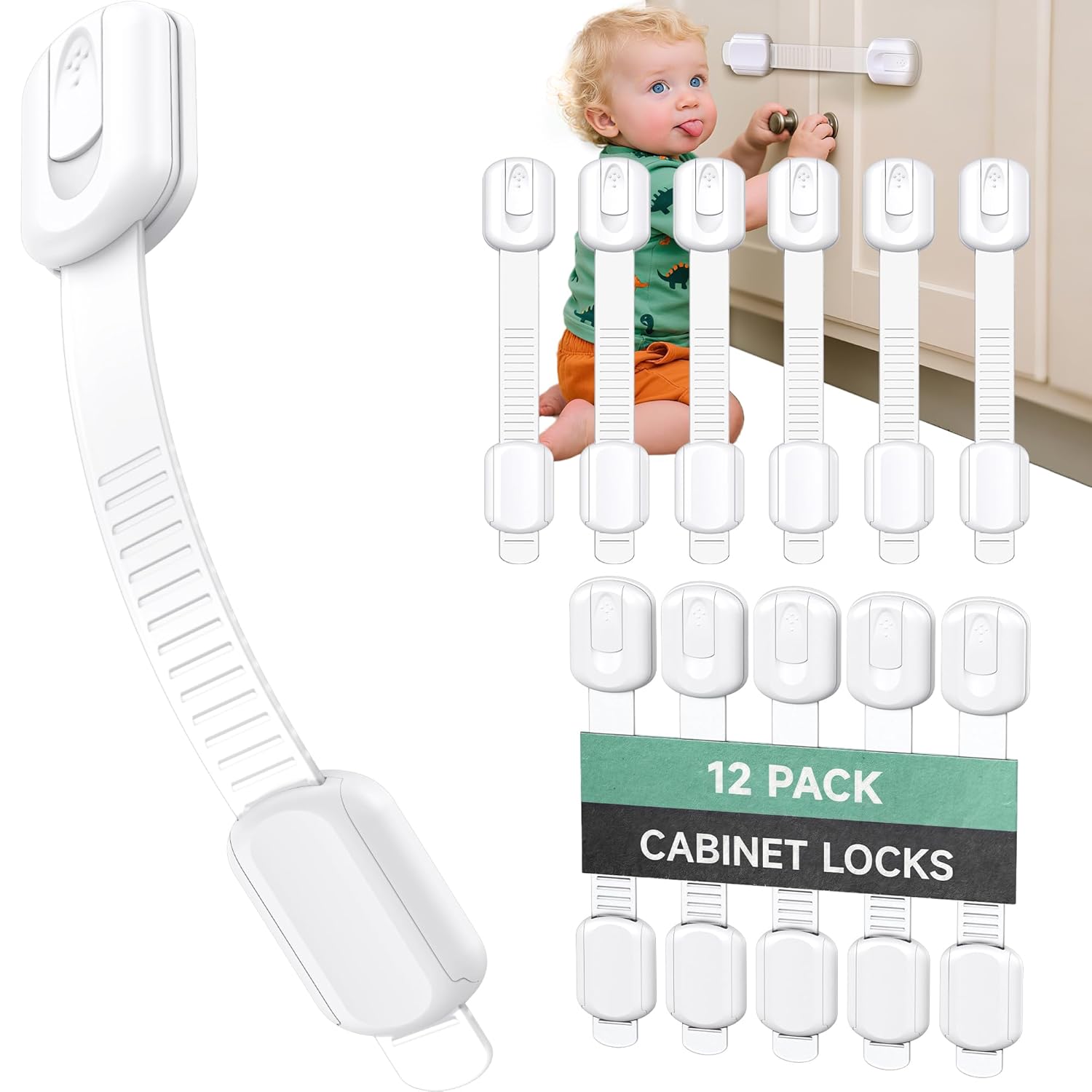 Infinno 12 Pack Cabinet Locks Baby Proofing Heavy Duty - Child Safety Cabinet Locks for Drawers, Cup